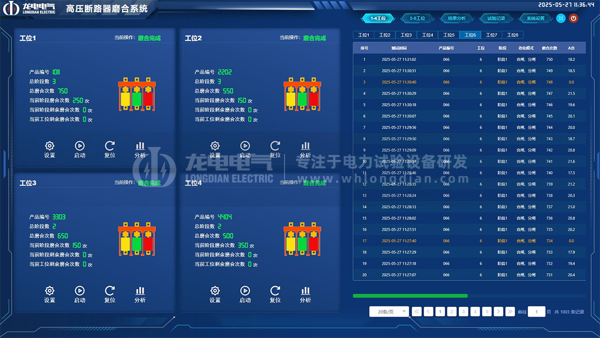 高壓開關(guān)磨合測試臺-軟件界面